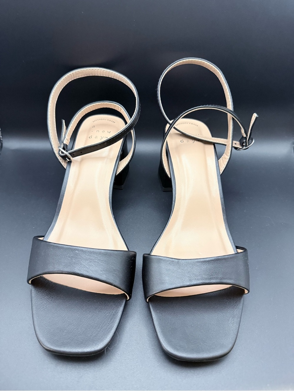 a new day - Black Ankle-Strap Block Heel Sandals